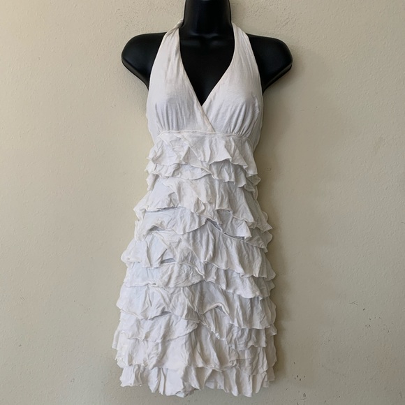 Express Dresses & Skirts - Express White Halter Ruffle Layered Mini Dress